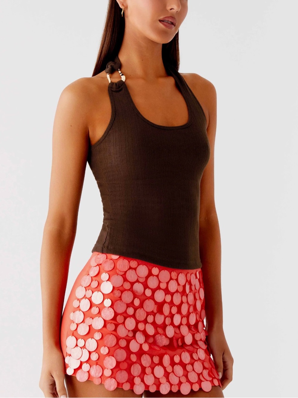 Peppermayo Brown Ribbed Racerback Tank Top